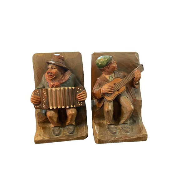 ANRI Other - ANRI Wood Carved  6" Bookends Musicians Italy 1850’s
